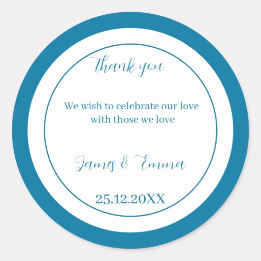Sticker Rond Mariage Customisé bleu simple (Devant)