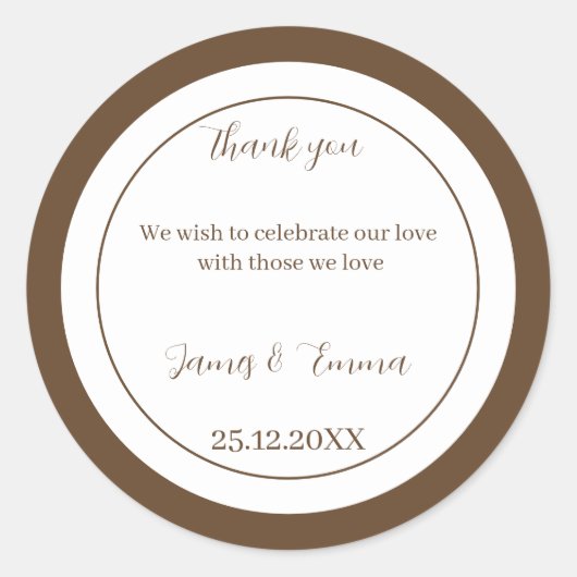 Sticker Rond Mariage Customisé Brown simple (Devant)