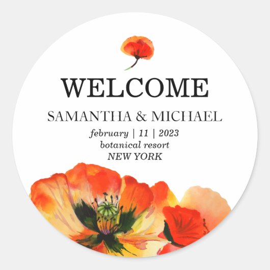 Sticker Rond Mariage d'accueil de dessin de fleurs Red Poppy (Devant)