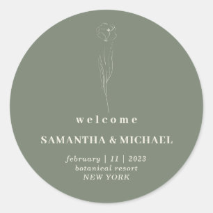 Sticker Rond Mariage d'accueil Sage Green Beige Flower