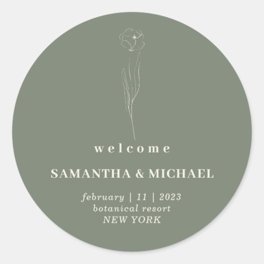 Sticker Rond Mariage d'accueil Sage Green Beige Flower (Devant)