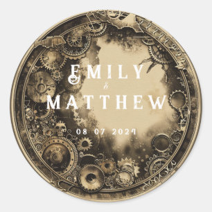 Sticker Rond Mariage d'affaires Steampunk Noir