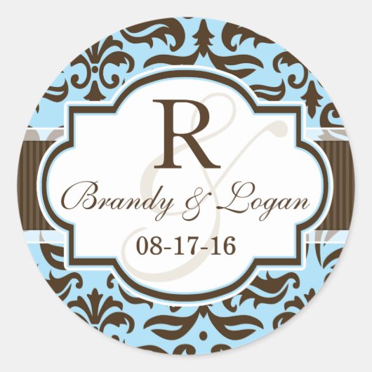 Sticker Rond Mariage damassé bleue et Brown (Devant)