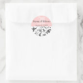 Sticker Rond Mariage damassé Bride Groom Noms Date Monogramme (Sac)