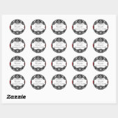 Sticker Rond Mariage damassé de ruban noir/blanc/rouge (Feuille)
