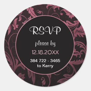 Sticker Rond Mariage damassé rose noir et framboise - RSVP