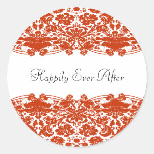 Sticker Rond Mariage damassé rouge