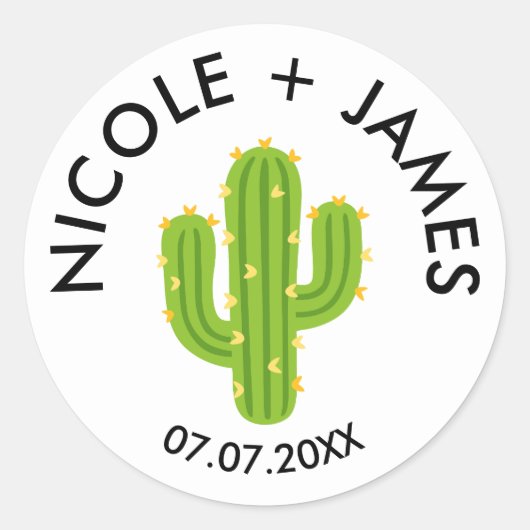 Sticker Rond Mariage d'amour du coeur jaune Cactus Fiesta (Devant)
