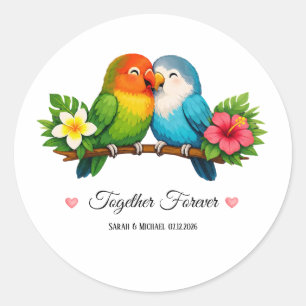Sticker Rond Mariage d'amour tropical ensemble pour toujours 