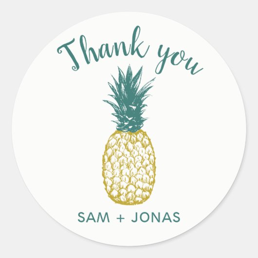 Sticker Rond Mariage d'ananas tropical Favoriser le Merci (Devant)
