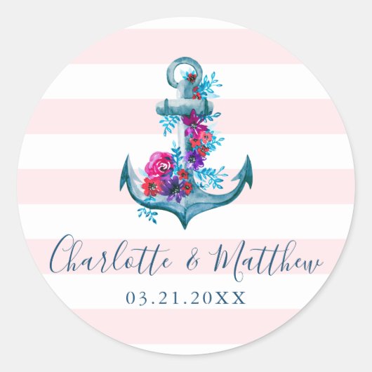 Sticker Rond Mariage d'Ancre d'aquarelle rose marine (Devant)