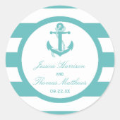 Sticker Rond Mariage d'Ancre de bande turquoise marine (Devant)