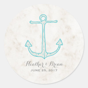 Sticker Rond Mariage d'Ancre turquoise Rustique