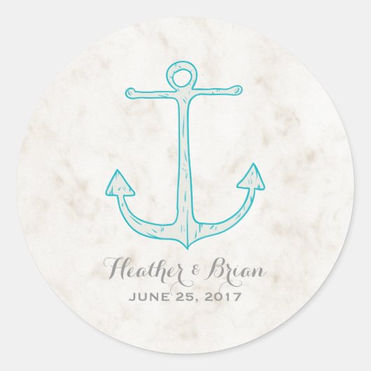 Sticker Rond Mariage d'Ancre turquoise Rustique (Devant)