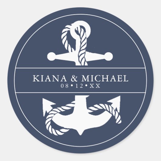 Sticker Rond Mariage d'Ancre Vague bleue V2 Wht/Navy ID836 (Devant)