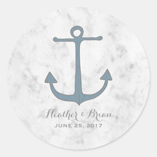 Sticker Rond Mariage d'Ancres Blue Rustic (Devant)