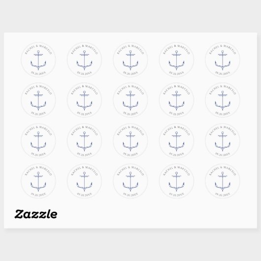 Sticker Rond Mariage d'Ancres nautiques (Feuille)