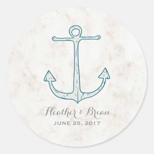 Sticker Rond Mariage d'Ancres Royal Blue Rustic (Devant)