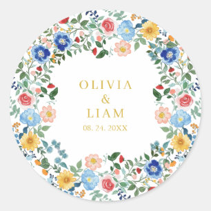 Sticker Rond Mariage dans le jardin d'or Fleur sauvage coloré