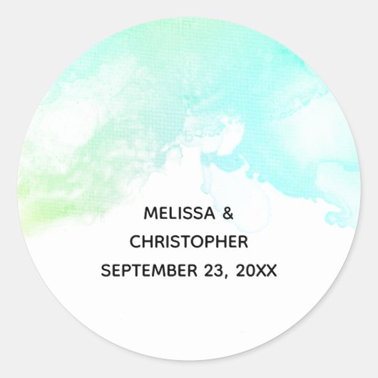 Sticker Rond Mariage d'aquarelle Abstrait vert et bleu (Devant)