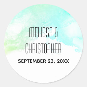 Sticker Rond Mariage d'aquarelle Abstrait vert et bleu