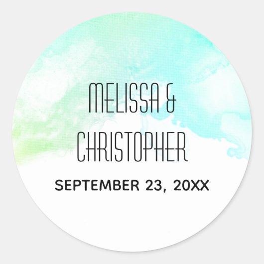 Sticker Rond Mariage d'aquarelle Abstrait vert et bleu (Devant)