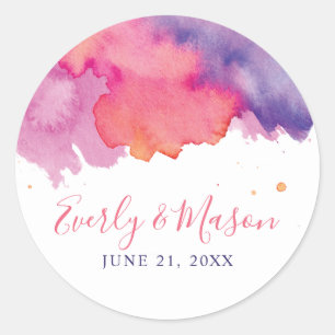 Sticker Rond Mariage d'aquarelle Abstraite rose et violet corai