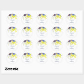 Sticker Rond Mariage d'aquarelle bleu et jaune (Feuille)