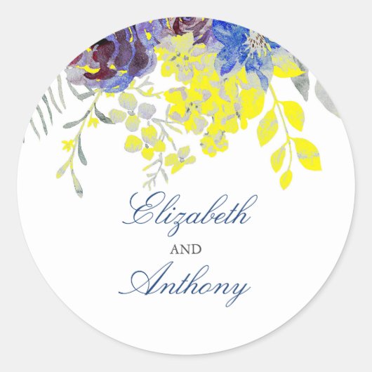 Sticker Rond Mariage d'aquarelle bleu et jaune (Devant)