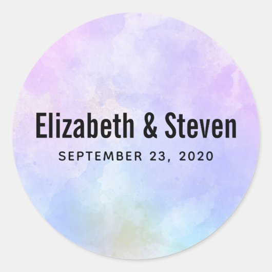 Sticker Rond Mariage d'aquarelle bleu violet élégant (Devant)