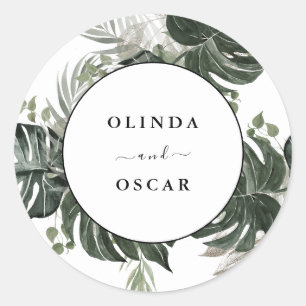 Sticker Rond Mariage d'aquarelle botanique de verdure rustique