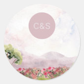 Sticker Rond Mariage d'aquarelle Country Meadow Simple Monogram (Devant)