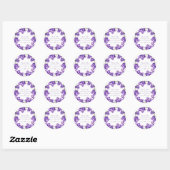 Sticker Rond Mariage d'aquarelle de fleurs violettes merci (Feuille)