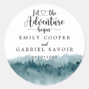 Sticker Rond Mariage d'aquarelle de forêt