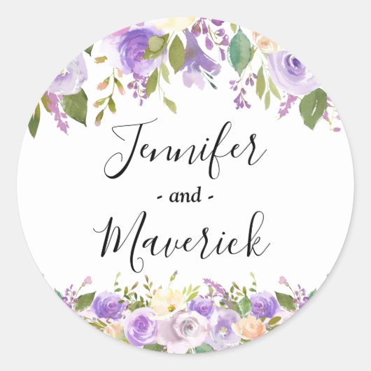 Sticker Rond Mariage d'aquarelle de lavande florale violet (Devant)