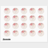 Sticker Rond Mariage d'aquarelle de Roses blanches et roses ros (Feuille)