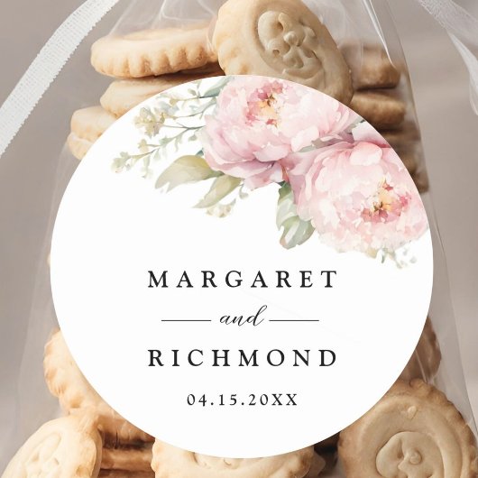 Sticker Rond Mariage d'aquarelle élégant de rose pâle