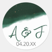 Sticker Rond Mariage d'aquarelle Emerald et Bronze (Devant)
