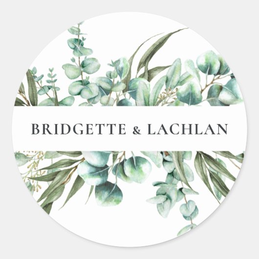 Sticker Rond Mariage d'aquarelle Eucalyptus de verdure rustique (Devant)