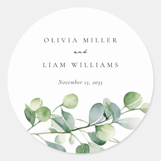 Sticker Rond Mariage d'aquarelle Eucalyptus vert (Devant)