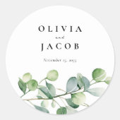 Sticker Rond Mariage d'aquarelle Eucalyptus vert (Devant)