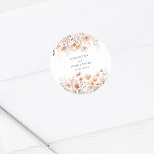 Sticker Rond Mariage d'aquarelle Fleur sauvage Peach