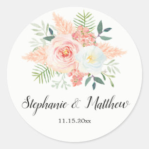 Sticker Rond Mariage d'aquarelle florale à fleurs roses