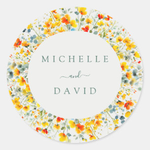 Sticker Rond Mariage d'aquarelle florale brillant