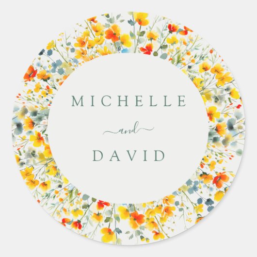 Sticker Rond Mariage d'aquarelle florale brillant (Devant)