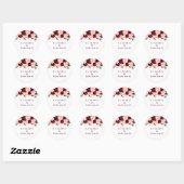 Sticker Rond Mariage d'aquarelle florale rose et bordeaux (Feuille)