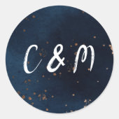 Sticker Rond Mariage d'aquarelle marine et bronze (Devant)