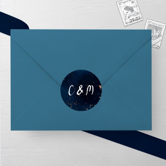 Sticker Rond Mariage d'aquarelle marine et bronze