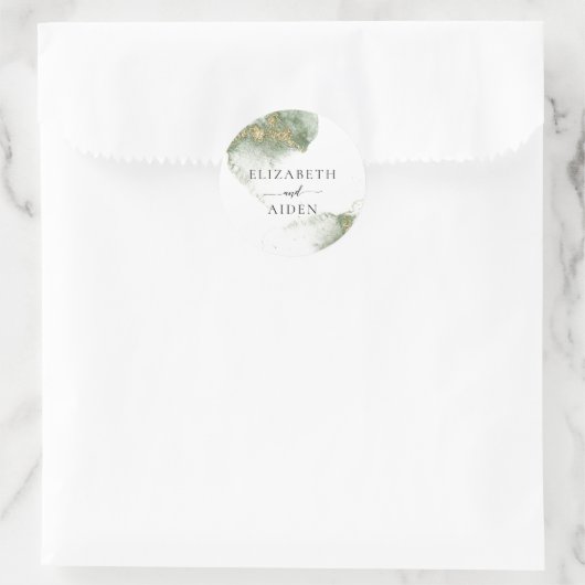 Sticker Rond Mariage d'aquarelle moderne en or vert (imitation) (Sac)