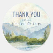 Sticker Rond Mariage d'aquarelle Mountain Lake Merci (Devant)
